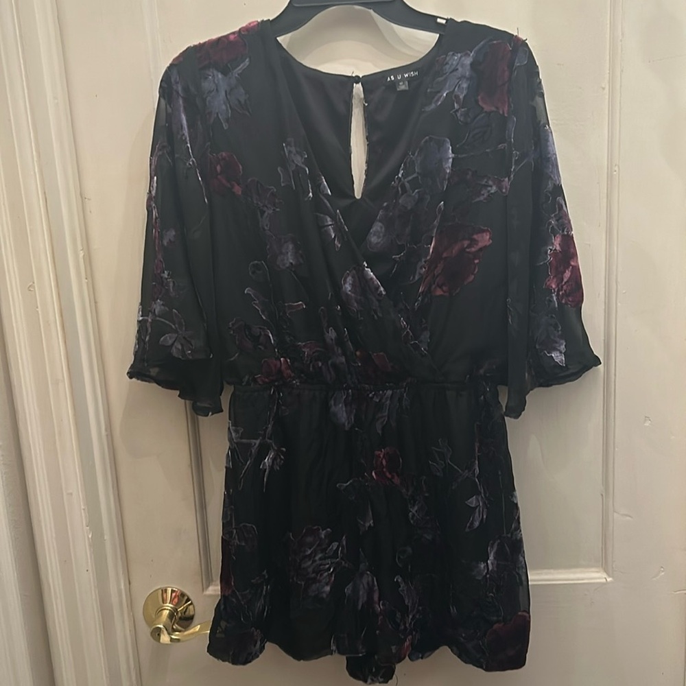 Med Romper Velvet burnout Sheer floral